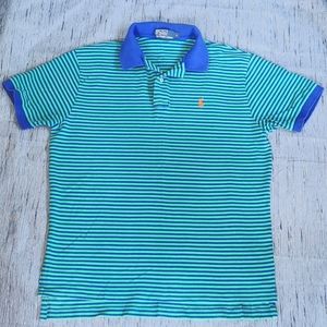 POLO by Ralph Lauren green & blue striped polo shirt size LARGE.